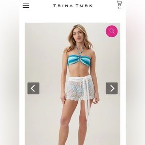 Trina Turk NWT swimsuit coverup shorts sz Large white crochet look